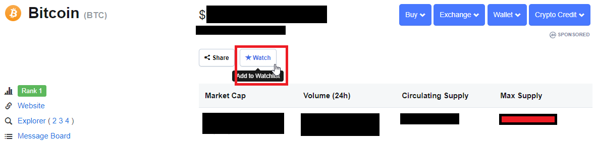 Watchlist of Cryptocurrencies – CoinMarketCap