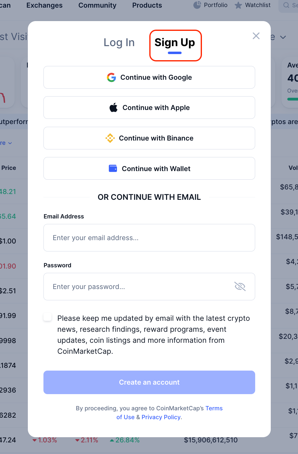 How to Register for a CoinMarketCap Account (Website) – CoinMarketCap